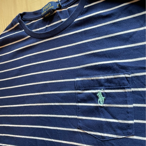 Navy and White Size Large Polo Ralph Lauren Logo Pocket T Shirt - Picture 2 of 2